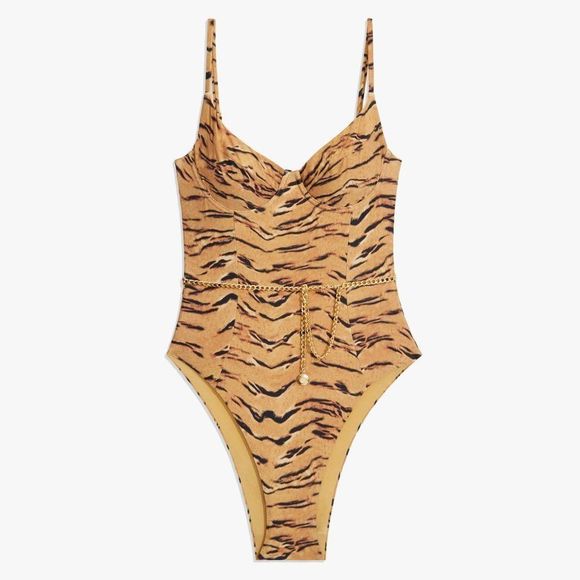 WeWoreWhat Danielle One Piece Tan Tiger Print Bernstein Revolve Shopbop